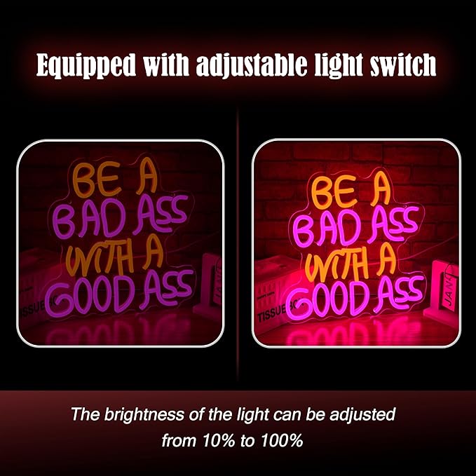Be A Bad One With A Good One Neon Sign for Wall Decor Orange Pink Light Up Sign with Adjusted Switch Usb Powered Pretty Letter Led Sign for Party Birthday Bar Pub Club Decoration(12.6*12.6 in)
