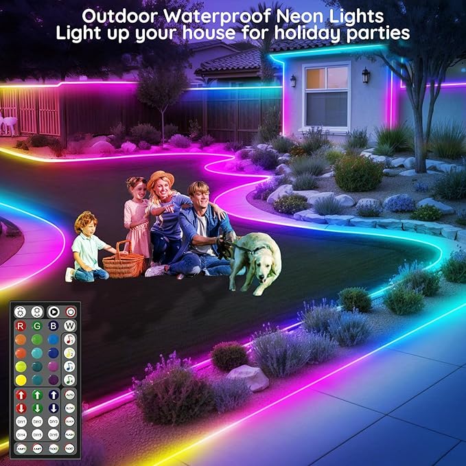 32.8Ft Led Rope Lights, Flexible Neon Lights Control with App/Remote, Multiple Modes, IP65 Outdoor RGB Waterproof, Music Sync Gaming Light Strip for Bedroom Decor