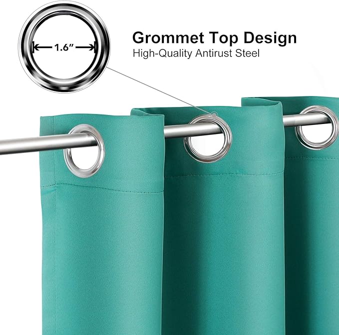 ChrisDowa Grommet Blackout Curtains for Bedroom - Thermal Insulated Room Darkening Curtains for Living Room (1 Panel Set, Teal, 52W x 45L)