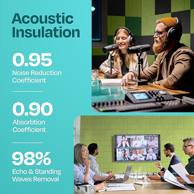 Acoustic Panels 12-Pack Soundproof Wall Panels 12"x12"x0.4" Decorative Sound Dampening for Your Home, Office, Studio, Bedroom & More with Unique GridFrame Carving [Gin Green]