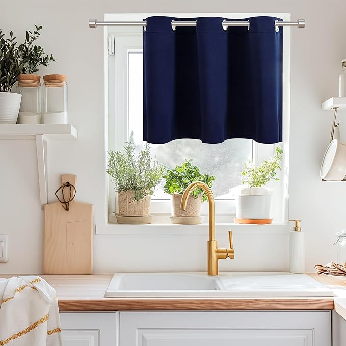 ChrisDowa Blackout Curtains 36 Inches Long for Living Room, Grommet Thermal Insulated Room Darkening Curtains for Bedroom (1 Panel Set, Navy Blue, 52W x 36L)