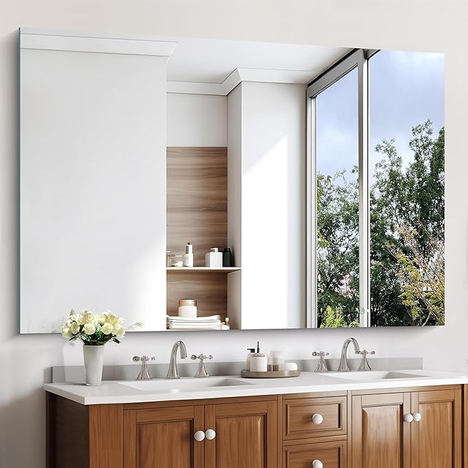 KOCUUY Frameless Mirror, 60"x40" Bathroom Mirror for Over Sink, Upgraded Shatterproof, Large Rectangle Unframed Mirror for Wall, Bathroom, Bedroom, Living Room, Entryway, Hang Horizontal/Vertical