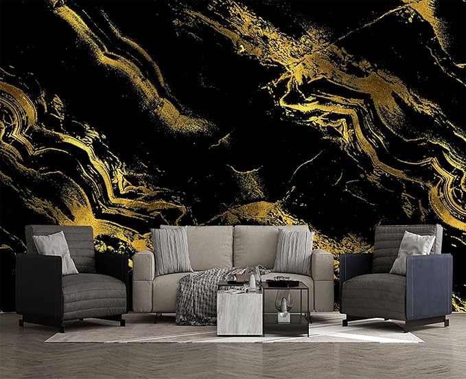 Black Gilded Marble Wall Mural Wallpaper for Bedroom 137" x 100"