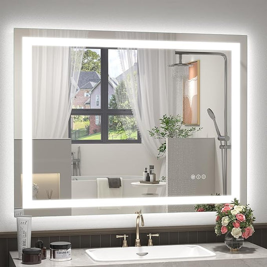 40x32 Inch LED Bathroom Mirror for Wall, Lighted Bathroom Vanity Mirror with Lights, Dimmable, Anti-Fog, 3 Colors, Shatter-Proof,ETL Listed (Front Lights+Backlit)
