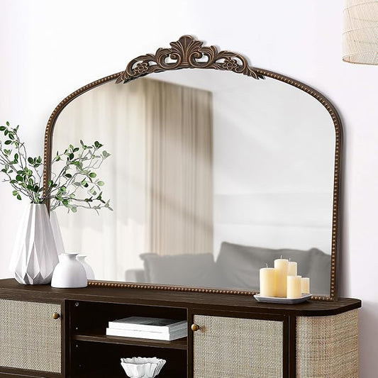 Micasso Large Antique Bronze Mirror: 40"x 29" French Baroque Vintage Mirror - Traditional Ornate Decorative Fireplace Mirrors for Wall/Mantel/Entryway/Hallway - Home Decor for Living Room