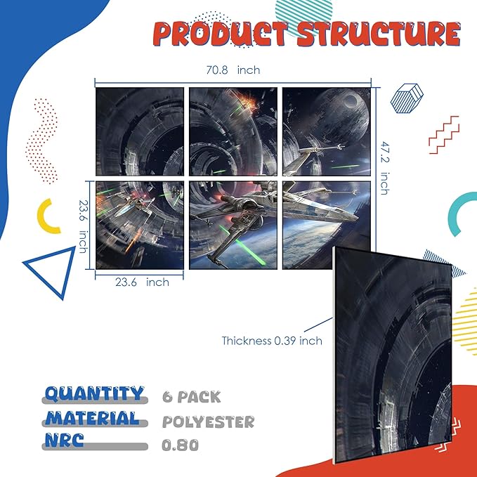 Art Acoustic Panels, 72"x48"x0.4" Sound Absorbing Panels,Better Sound Panels than Soundproof Foam,Self adhesive Soundproof Wall Panels for Recording Studio, Star Wars