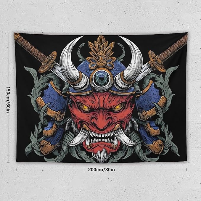 UUKXKUU Oriental Retro Mask Symmetry Samurai Tapestry Flag Backdrop Wall Hanging Large Wall Art Decor for Dorm Office Bedroom Living Room 60"×80"