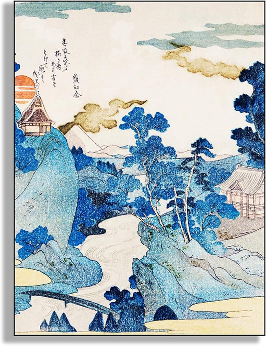 OKRA Utagawa Kuniyoshi Canvas Wall Art Mount Fuji Night View Poses Poster Japanese Ukiyo-E Woodcut Art Animal Nature Landscape Poster Japanese Classic Wall Decor Unframed 16×24in/40×60cm