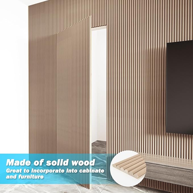 Art3d Fluted Wood Panel for Wall and Ceiling, Beaded Accent molding for Home Decoration, Pack of 4pcs + 1pc End-Trim, Size 108 x 5.7in.- Beaded Ashtree