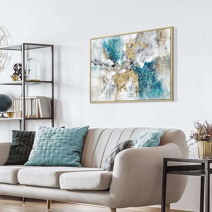 Abstract Canvas Framed Wall Art: Marble Abstract Heavy Texture Pictures Minimalist Painting with Gold Foil for Bedroom (40''W x 30''H, Multiple Sizes)