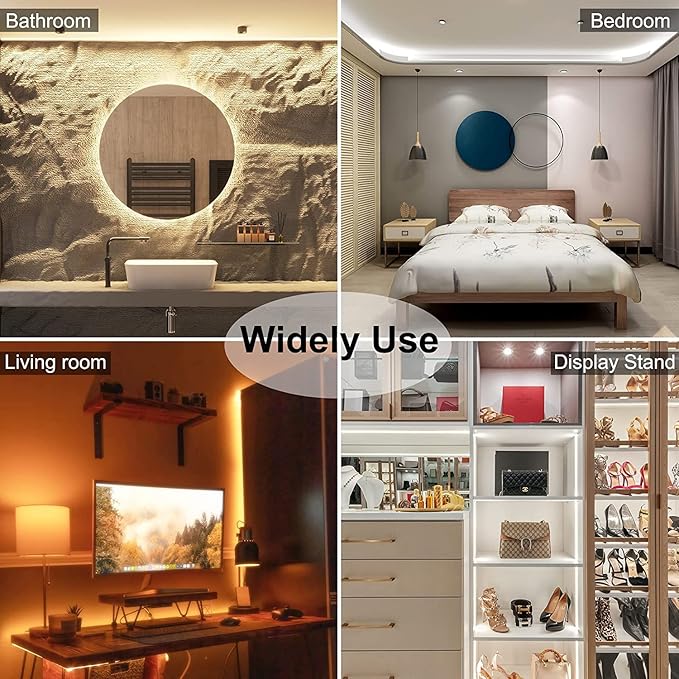 CCT COB LED Strip Light 32.8ft, Tunable White Warm White to Cool White LED Strip, 608LEDs/M DC24V Tape Light, CRI90+, Bluetooth App Control, Dimmable Strips for Bedroom, Office, DIY Lighting.