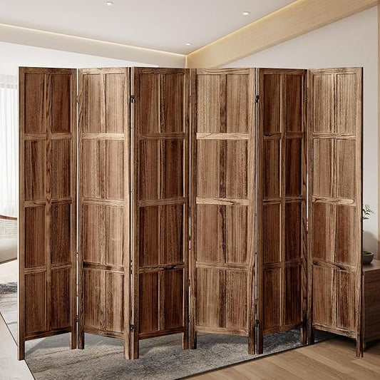 6 Panel Room Divider Wall, 5.6 FT Folding Privacy Screen Room Divider, Partition Divider for Room Separation, Room Partition Separator, Wooden Divider Screen for Home Office Bedroom (Brown)