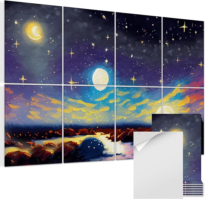 8 pack Art Acoustic Panels with Self-Adhesive,48 x 32Inches Acoustic Wall Art,Better Decorative Sound Proof Panels,Recording Studio/Home/Office Acoustical Treatment,Starry Sky