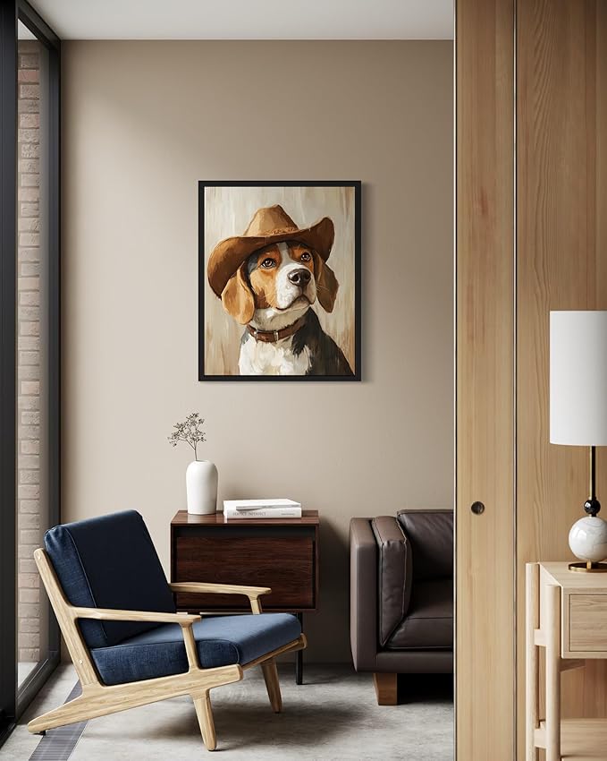 Beagle Cowboy Art Print Poster Wall Art, Western Country Farmhouse Wild West for Bedroom, Bathroom, Living Room Art Decor 58 (Beagle, 11 x 14 inches, Black Frame)