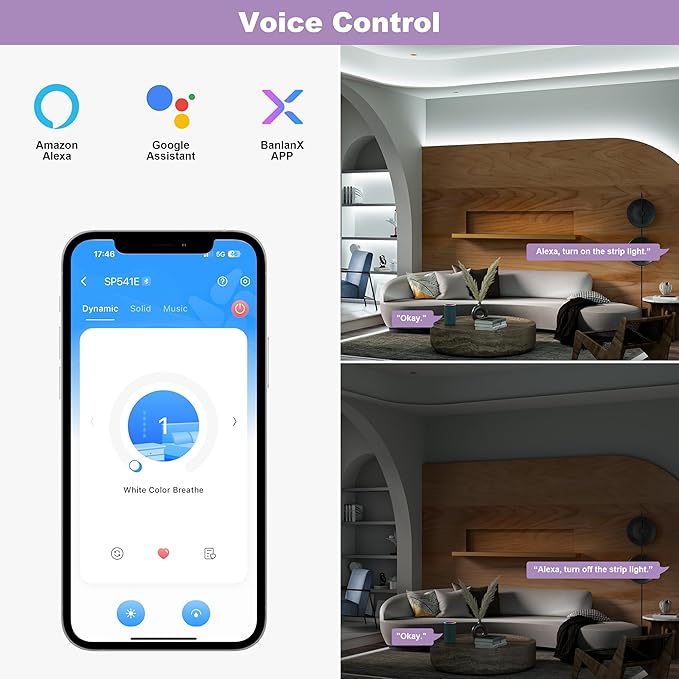 MIWISE COB LED Strip Lights 65.6ft/20m,UL-Listed CRI 90+ Dimmable 6000K Daylight White Super Bright,with APP Control/RF Remote,Work with Alexa/Google,for Cabinet/Bedroom/Kitchen DIY Lighting Projects