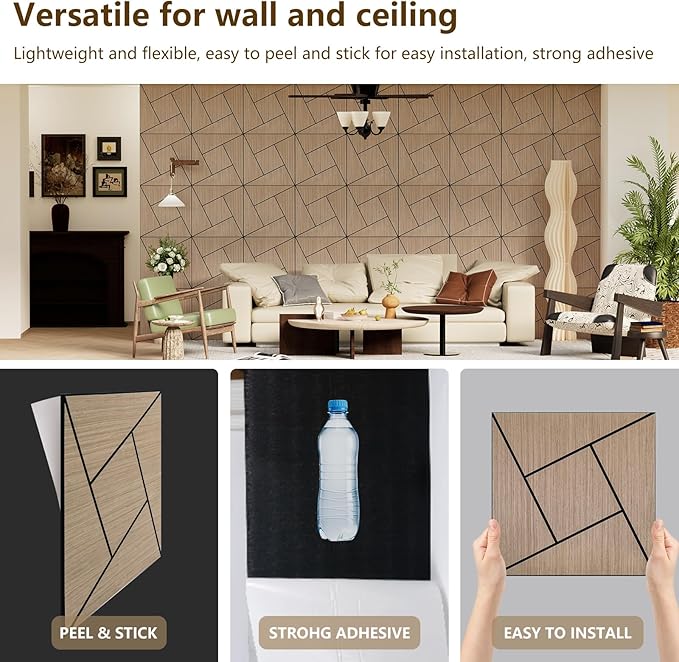 4 Packs Acoustic Wall Panels - Self-Adhesive 3D Wood Slat Wall Panel- Peel and Stick Sound Absorbing Panels for Noise Reducing - Feature Wall Decor for Home & Office