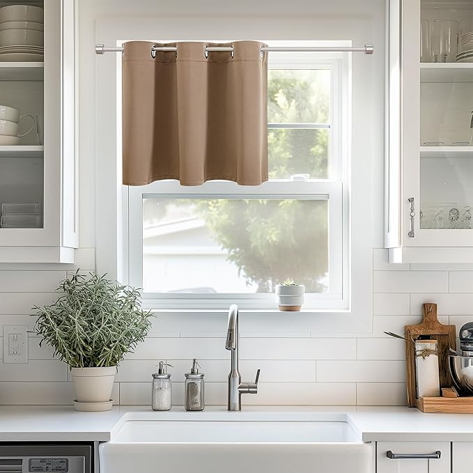 ChrisDowa Blackout Curtains 36 Inches Long for Living Room, Grommet Thermal Insulated Room Darkening Curtains for Bedroom (1 Panel Set, Cappuccino, 52W x 36L)