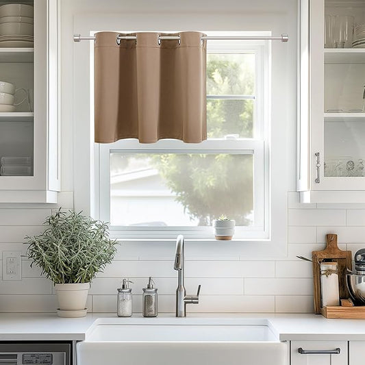 ChrisDowa Blackout Curtains 36 Inches Long for Living Room, Grommet Thermal Insulated Room Darkening Curtains for Bedroom (1 Panel Set, Cappuccino, 52W x 36L)