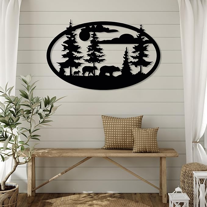 Bear Metal Wall Art, Forest Decor, Round Bear Family Wall Hanging, Wildlife Nature Wall Art Decor, Cabin Lodge Decoration, Hunting Decoration, Rustic Animal Sign, Large Outdoor Decor, Nature Lover Gifts