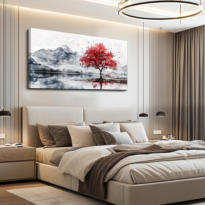 MHARTK66 Abstract Mountain Landscape Wall Painting Wall Art For Living Room Pictures Wall Decor Bedroom Black & White Water Color Picture Trees Canvas Wall Art Artwork For Office Ready To Hang 20x40