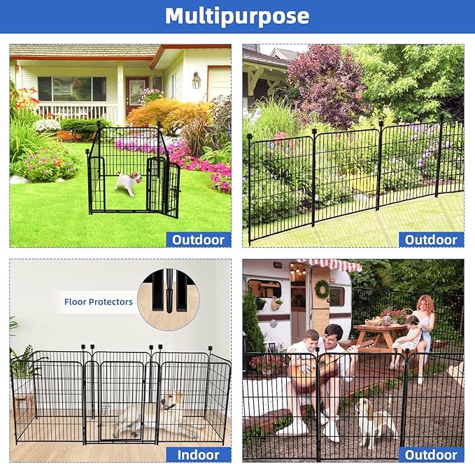 ADAVIN Tall Garden Fence with Gate,40 in(H) 4 Panels Animal Barrier Fence, Black Heavy Duty Iron Metal Fencing Border, Indoor or Outdoor Dog Playpen, No Dig RV Fencing for Yard. Total 8.9 FT(L)