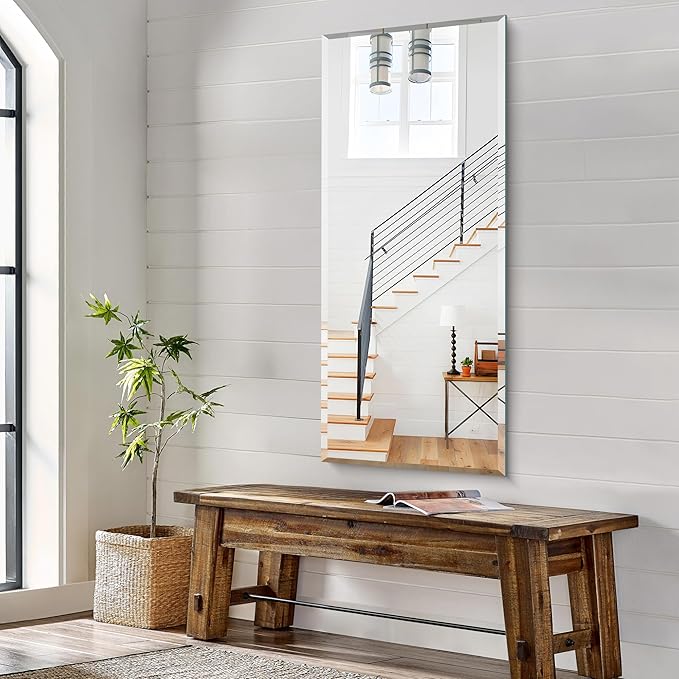 KOCUUY Beveled Mirror, 20x48 Inch Frameless Bathroom Mirror for Over Sink, Upgraded Shatterproof Beveled Unframed Design Mirror for Bathroom, Bedroom, Hang Horizontal/Vertical