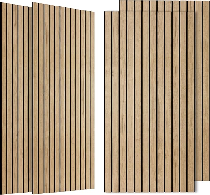 4 Pack Soundproof Wall Panels,Decorative Noise Dampening Panels,Sound Panels with Simulated Wood Grain Finish, 47.2”x23.6”,for Office,Home Theater,Studio,Living Room, Teak