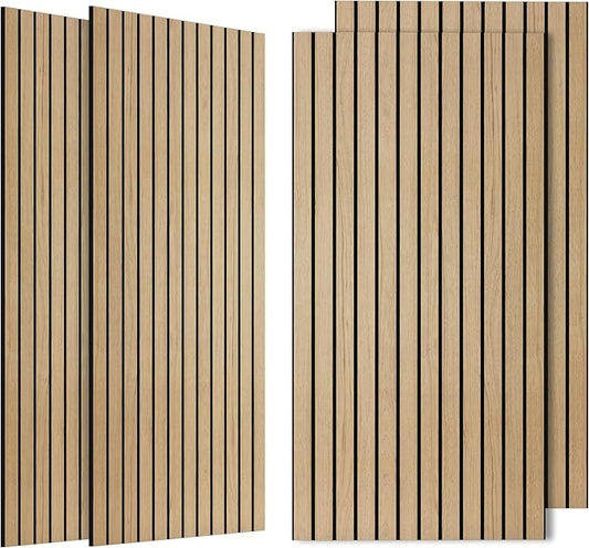 4 Pack Soundproof Wall Panels,Decorative Noise Dampening Panels,Sound Panels with Simulated Wood Grain Finish, 47.2”x23.6”,for Office,Home Theater,Studio,Living Room, Teak