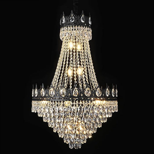 KoKo&Yukina Black 23.6" French Empire Crystal Chandelier - 14 Lights K9 Modern Farmhouse Adjustable Hanging Light for Living Room, Dining Room, Bedroom