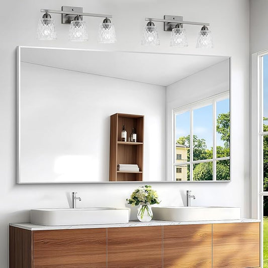 BONEWEI Silver Bathroom Mirror,60x36 inch Wall Mirror for Bathroom Wall Mounted,Large Rectangle Mirror for Bathroom Over Sink,Modern Metal Frame for Living Room,Bedroom Entryway,Horizontal/Vertical