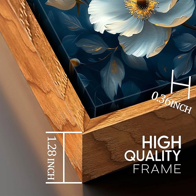 Ouzzlie Large Flower Wall Decor Blue Wall Art for Living Room Office Gold Butterfly Picture Artwork Canvas 29" x 59"