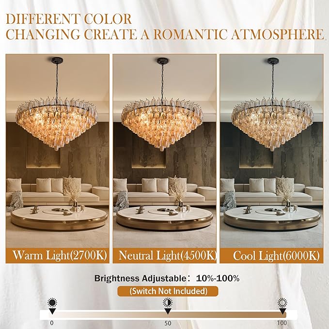 Modern Round Chandelier, 37" Extra Large Black Chandeliers for Dining Room, 14-Light with Tiered Smoke Glass Tubes Ceiling Light, Pendant Lighting Fixture for Living Room Bedroom Kitchen Island