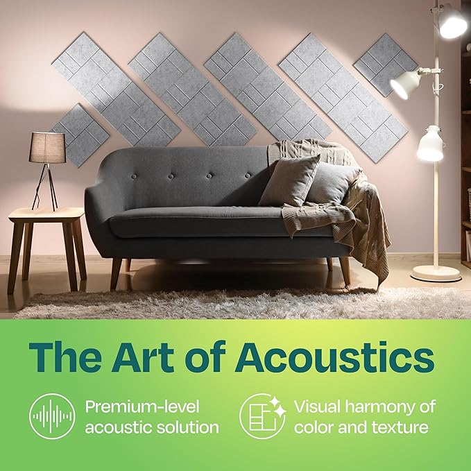 Acoustic Panels 12-Pack Soundproof Wall Panels 12"x12"x0.4" Decorative Sound Dampening for Your Home, Office, Studio, Bedroom & More with Unique GridFrame Carving [Smoky White]