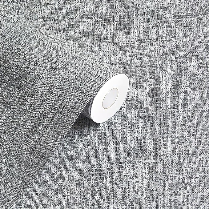 mamonhome Linen Textured PVC Peel and Stick Wallpaper, 24in X 393in Self-Adhesive Wall Paper Advanced Texture Thick Vinyl Embossed Film Wallpapers (Beige Grey)