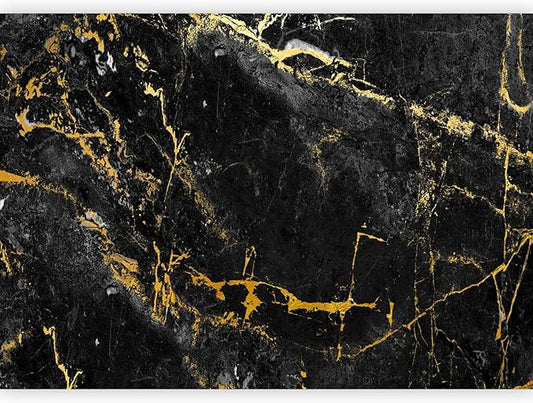 artgeist Wall Mural Stone Wall 98x69 in - XXL Non-Woven Wallpaper Fleece Wall Decor Photo Print Picture Image Design Marble Like Abstract 3D Golden Black f-C-0461-a-a
