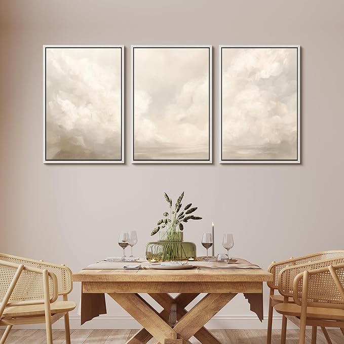 MUDECOR Framed Wall Art Print Set Neutral Cloudscape Soft Beige Abstract Sky Illustrations Modern Art Boho Decorative Colorful Chic for Living Room, Bedroom, Office - 16"x24"x3 White