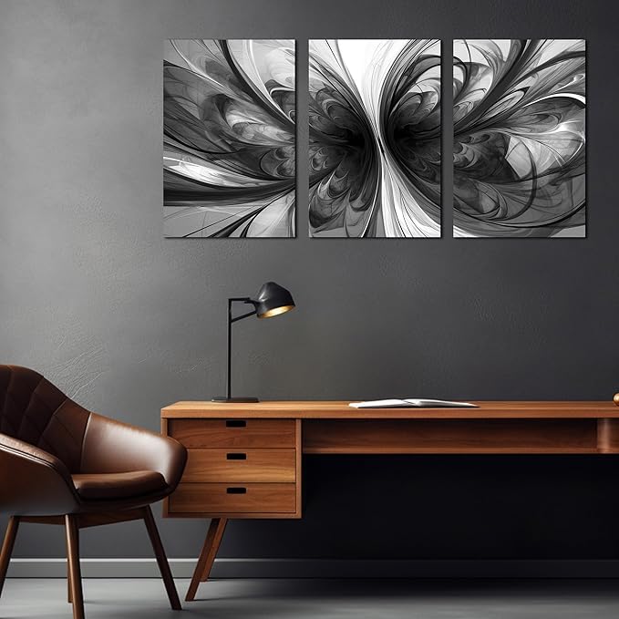 Black and White Wall Art for Living Room Abstract Canvas Wall Art Bedroom Home Office Wall Decor 16 x 24 Inch 3 Panels