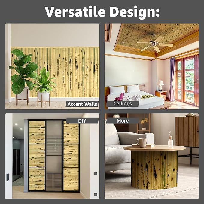 Art3d Natural Bamboo Wall Panel for Interior Wall Decor, Renewable Pole Wrap Wainscoting Paneling for Wall Ceiling Furniture Cabinet Office, 48 x 96 Inch, 2-Pack - Light Burned