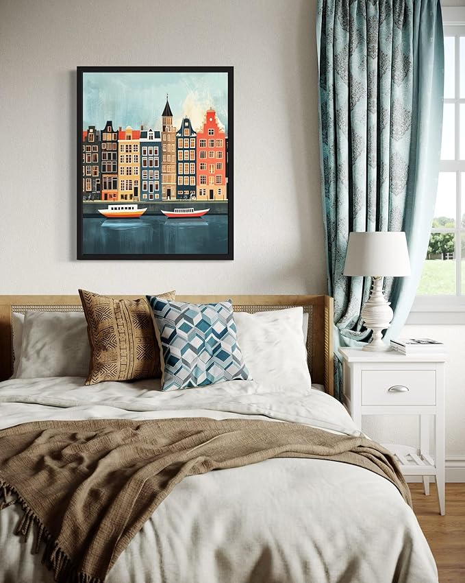 Amsterdamn Netherlands Wall Art Poster Print, Vintage Retro Landscape Scenery Painting Artwork Travel Prints Decor Cityscape Landmarks Gallery 27 (Amsterdamn Netherlands, 8 x 10 inches, Unframed)
