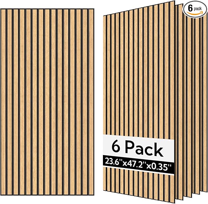 Olanglab Wood Veneer Acoustic Wall Panels 6 Pack, 23.6"×47.2" Sound Absorbing Wall Panels for Interior Wall Decor, Cool Oak