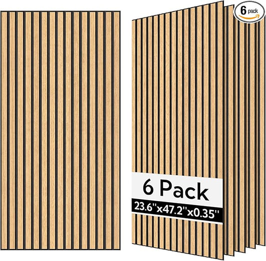 Olanglab Wood Veneer Acoustic Wall Panels 6 Pack, 23.6"×47.2" Sound Absorbing Wall Panels for Interior Wall Decor, Cool Oak