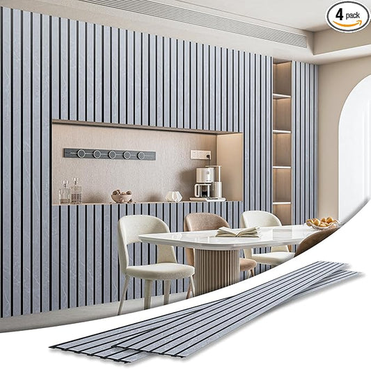 Art3d 4-Pack Glue-On Six-Grid Wainscoting Panel for Interior Wall Decor - 104 x 12 Inch Polystyrene Ultralight Slim Slat Wall Panels for Living Room Bedroom, Slate