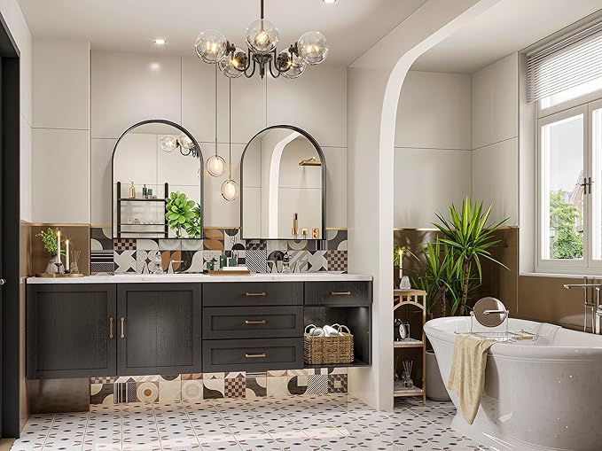 Brightify Arched Mirror, 23.9 x 31.9 Inch Black Arch Wall Mirror, Metal Frame Bathroom Mirror, Arched Top Bathroom Vanity Mirror for Living Room Bedroom Mantel Entryway Hallways