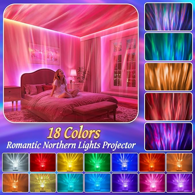 Mubarek Northern Lights for Bedroom,15 White Noise + Bluetooth Galaxy Light Projector,RGB Multi-Color Lamps for Night Stands Home Decor Living Room Night Light for Kids Christmas Gifts for Teen Girls