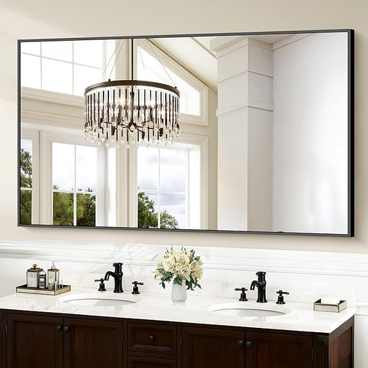 Black Bathroom Mirror for Wall, 60x36 Inch Rectangle Mirrors with Metal Frame, Large Modern Vanity Wall Mirror for Bathroom Living Room, Entryway Hangs Horizontal or Vertical