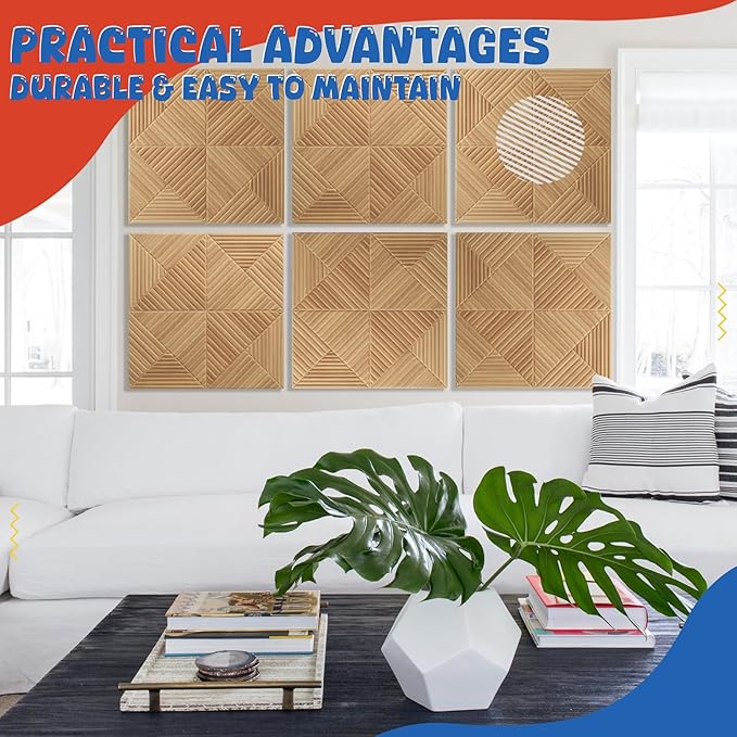 6 Pack Large Acoustic Panels,23.6 x 23.6 Inches Soundproof Wall Panels,Decorative Sound Panels,Self-Adhesive Acoustic Wall Panels,Decorative Soundproof Panels for Home Studio Office,Log color