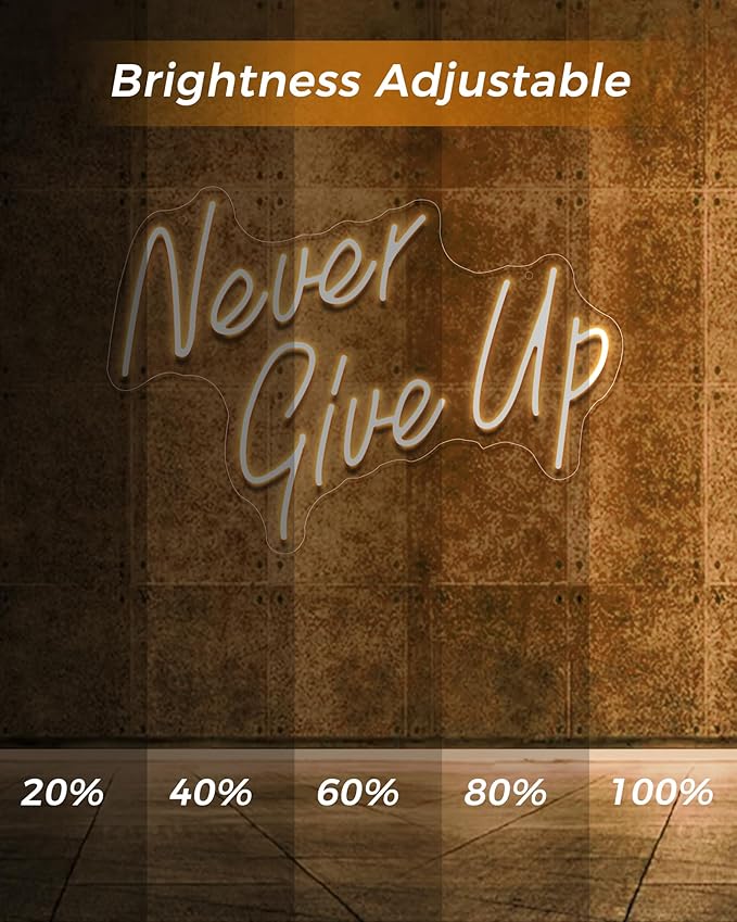 NEVER GIVE UPLED Neon Sign for Wall Decor,Neon Lights Party Decorations, USB Powered Switch Neon Lights lighting adjustable for Office Room, Gym Room, Man Cave, Gamer Room