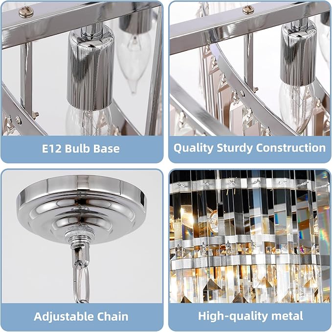 24" Modern Crystal Chandelier, 3-Tier Chrome Pendant Light with 8 Lights, Luxury K9 Crystal Ceiling Fixture for Dining Room Living Room Foyer