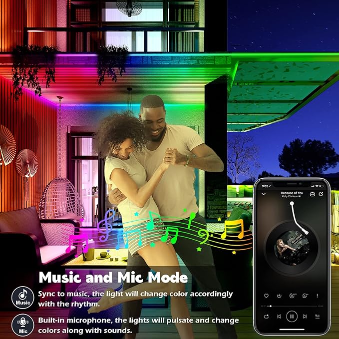 Outdoor LED Strip Lights Waterproof,IP68 Outside Led Light Strips Waterproof with Bluetooth App Remote Control,Music Sync RGB Exterior Led Rope Lights,for Balcony,Deck (300ft Outdoor LED Strip Lights)