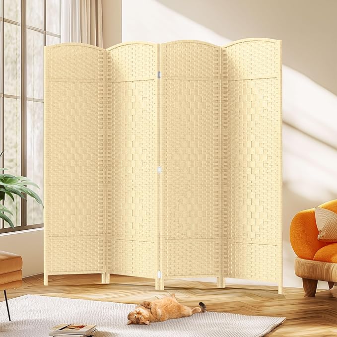 JOSTYLE Room Divider Wall 4 Panel 6FT Room Divider Panel, Privacy Divider Screen for Room Separation, Folding Parition Screen Freestanding for Bedroom Home Office Restaurant, Ivory White